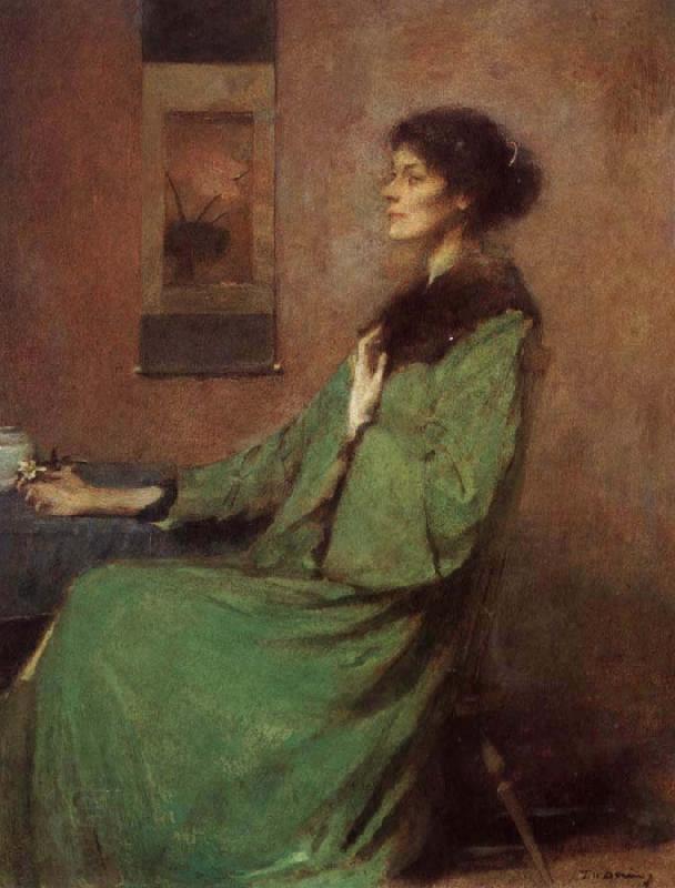 Thomas Wilmer Dewing Portrait of lady holding one rose China oil painting art